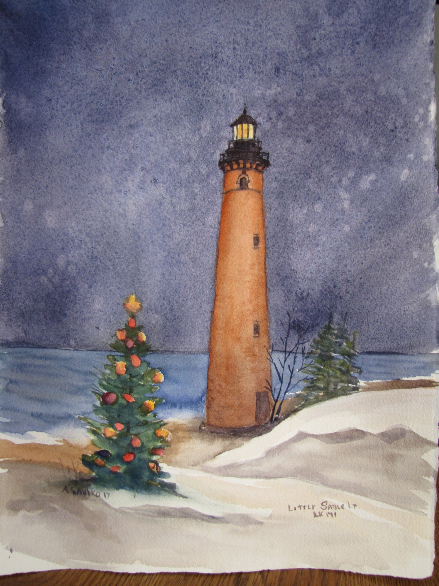 Little Sable Pt Christmas. Christmas Lighthouse Collection is an exciting group of prints that I have painted over the past 14 year