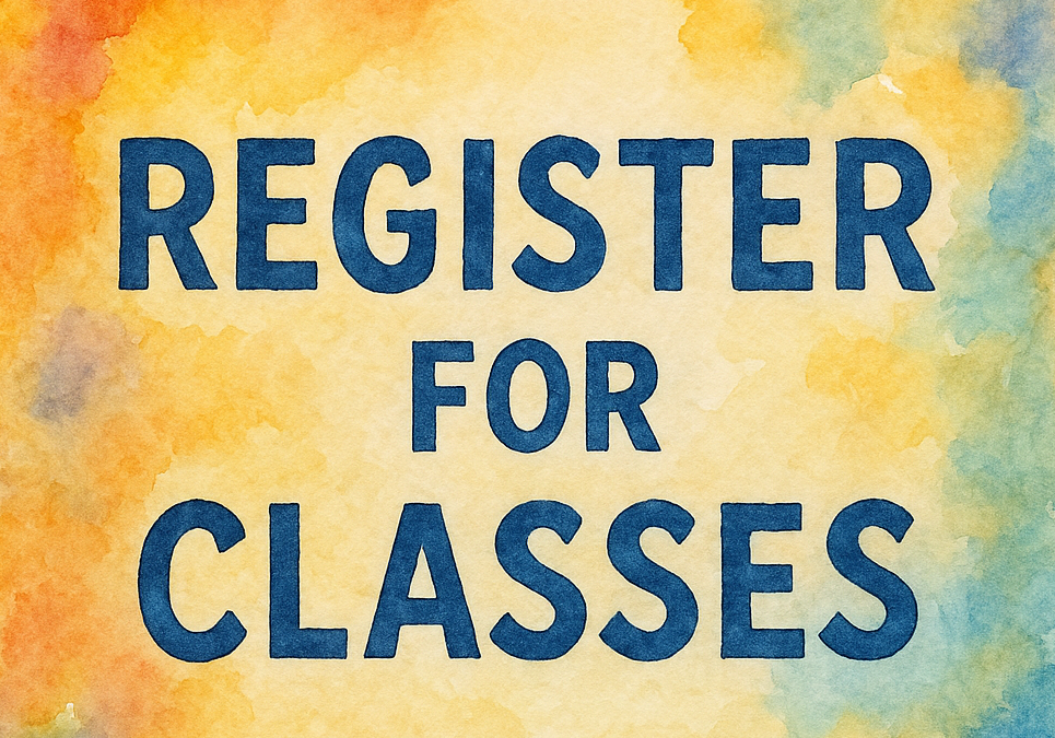 Registration notice for classes starting January 2026 on a watercolor background